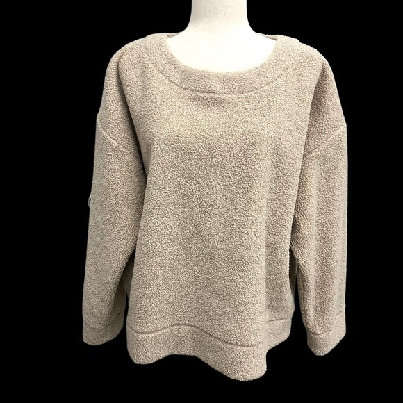 J Crew Pull Over teddy sherpa Sweater preppy 90s size XL Tan - Picture 1 of 7